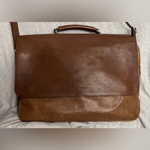 Brunello Cucinelli Two Tone Brown Leather Briefcase/Messenger bag